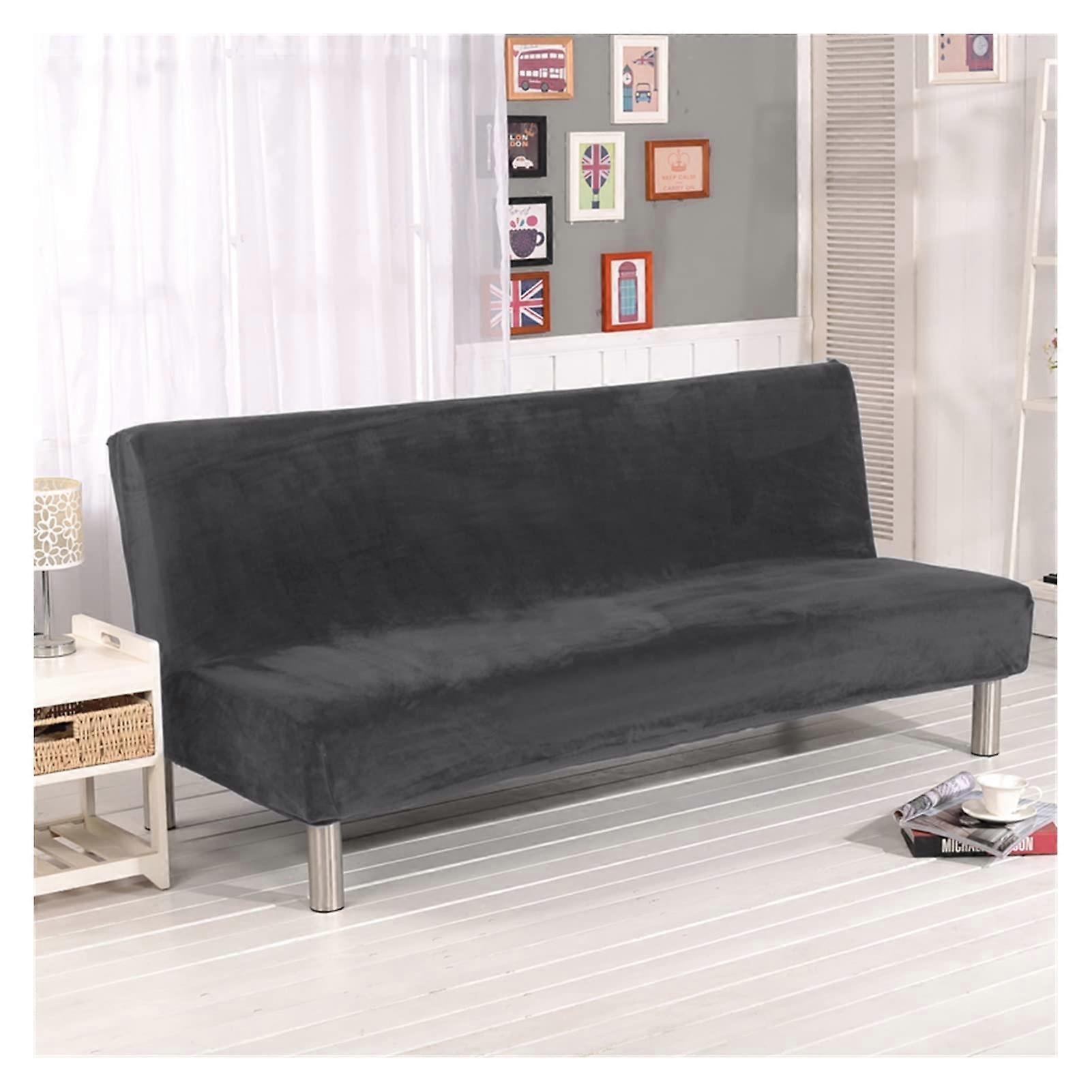 Plush Fabric Sofa Bed Cover Elastic Futon Cover Dark Grey Size L Couch Protector Thick Winter Sofa Set