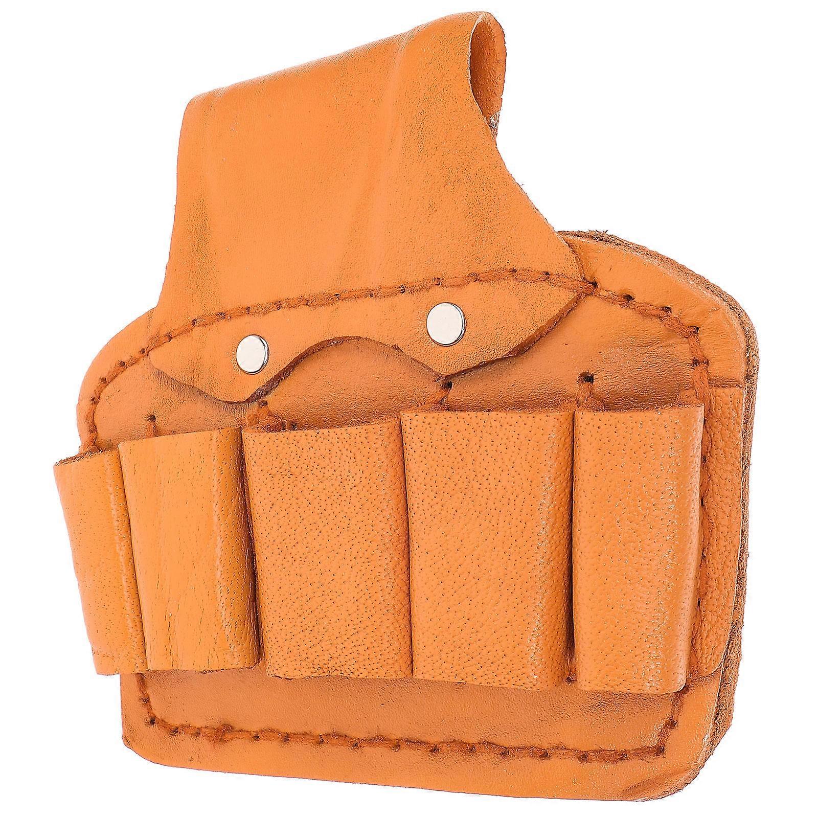 Orange Cowhide Tool Organizer pouch for Storage Use Spacious Design with Durable Material 7.5 inches