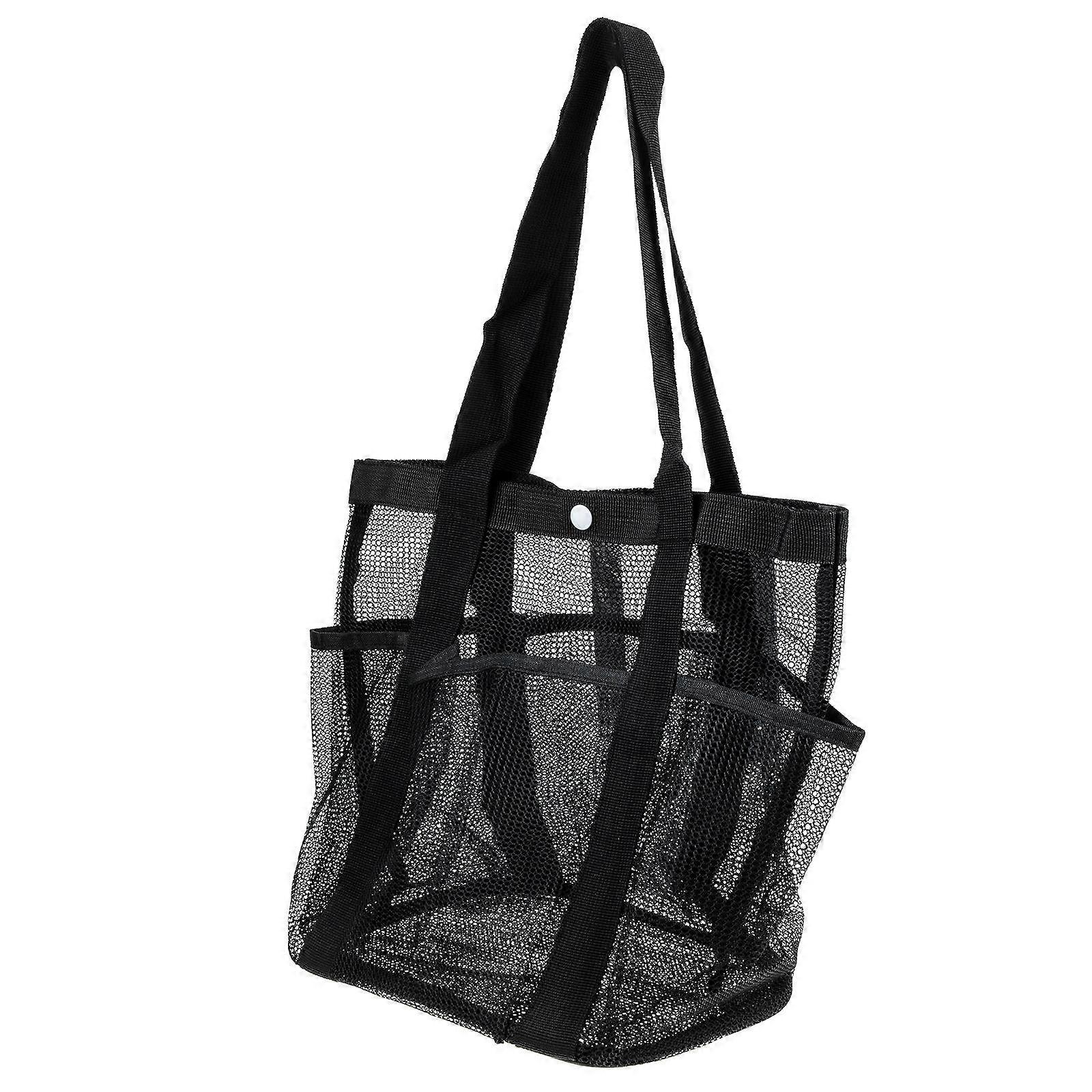 Black Mesh Beach Bag for Storage Use with High Durability and MultiPockets 12.5x15x5 inches