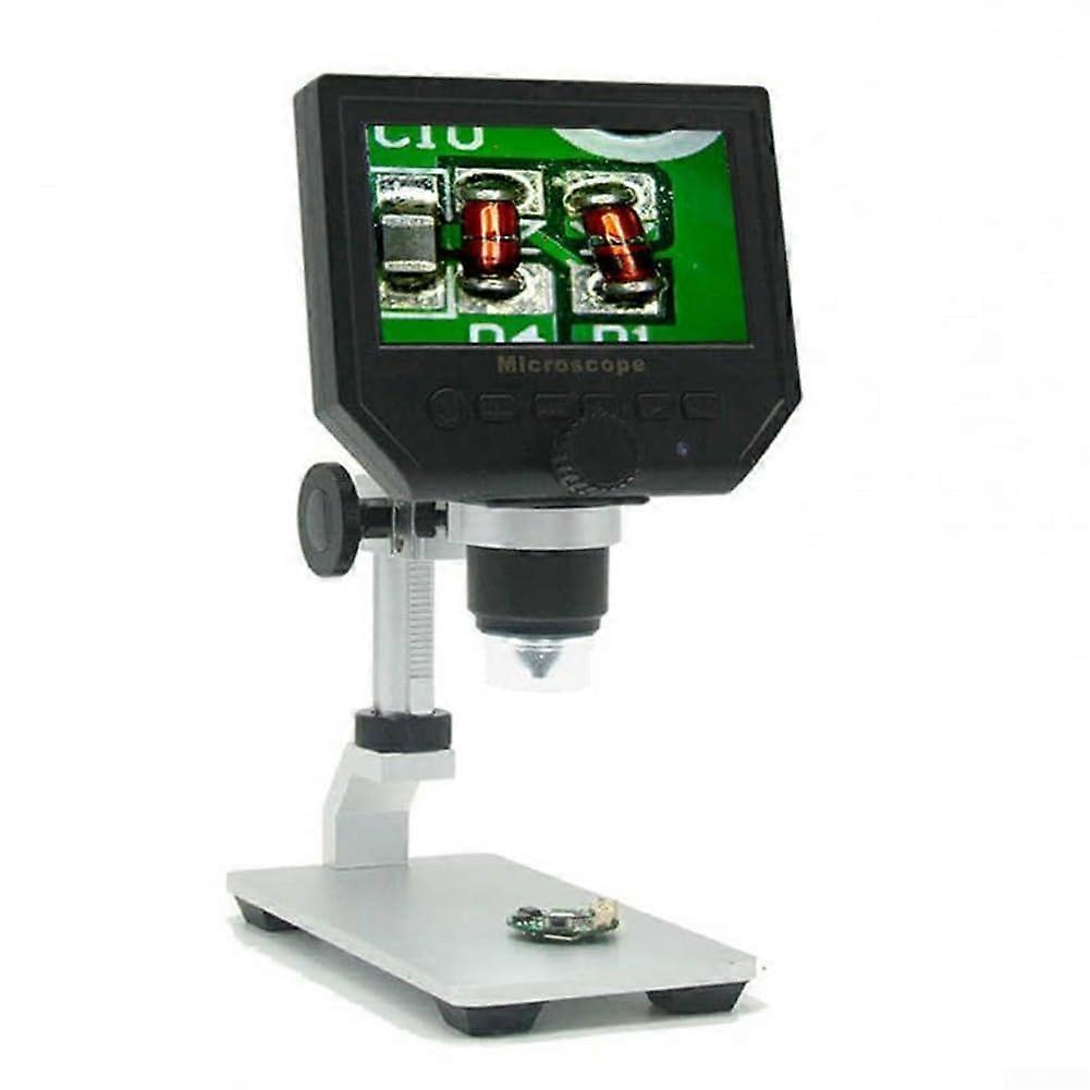 Portable LCD digital microscope with definition video recording and adjustable stand for comfortable use at home or at work.