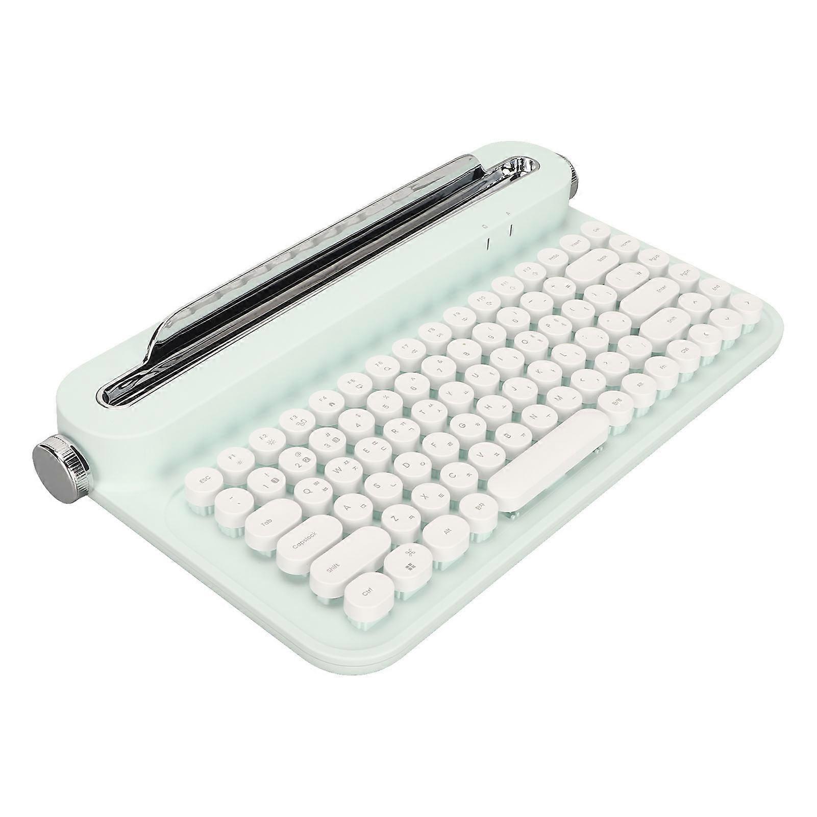 Vintage Bluetooth Keyboard 86 Keys Portable Wireless Keyboard with Integrated Stand for Windows for Android for IOS Mint Green 