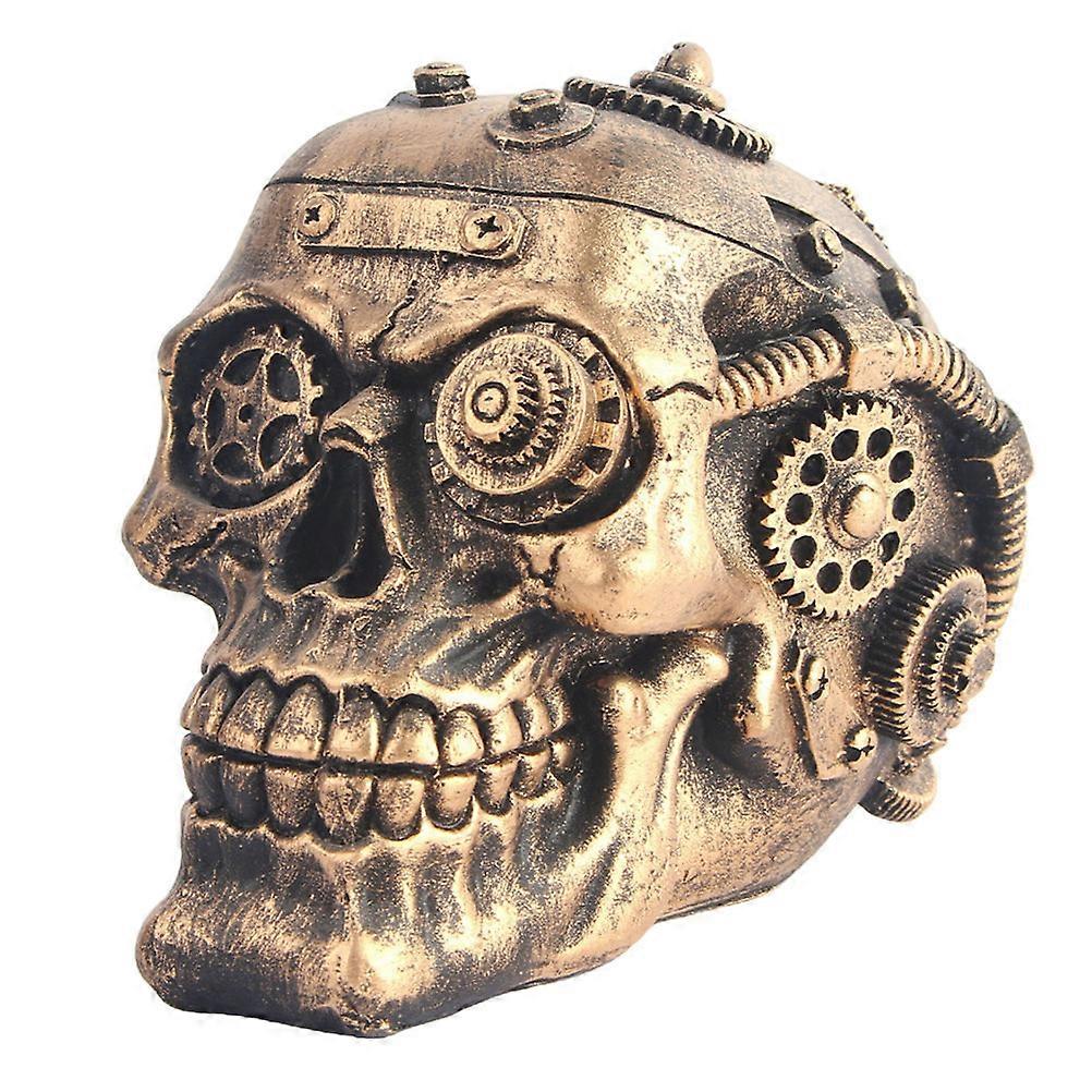 Cool Skull Ornament for Desktop Decor Mechanical Design Golden Color 15x10.5cm 1Pack