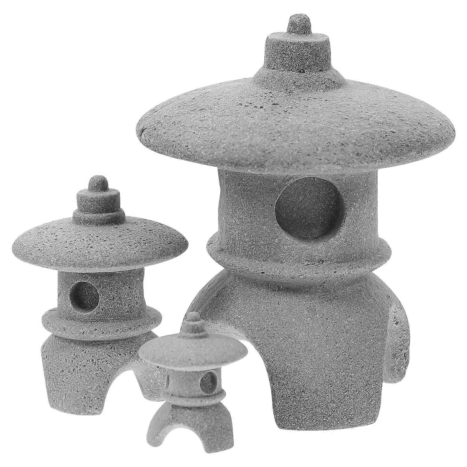 Mini Statue Decor 3Pcs Grey Durable Sandstone Fish Tank Ornament