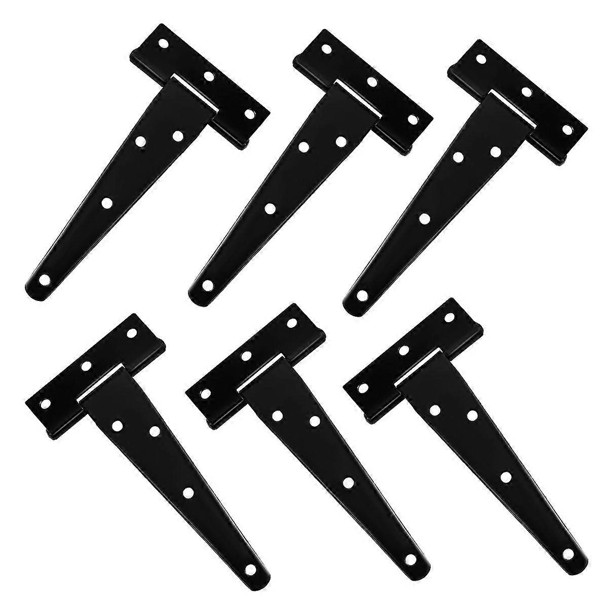 DOITOOL 6PCS 5 Inch T Shape Rustproof Iron Light Duty Shed Hinge Gate Strap Hinge Door Gates Hinges (Black)