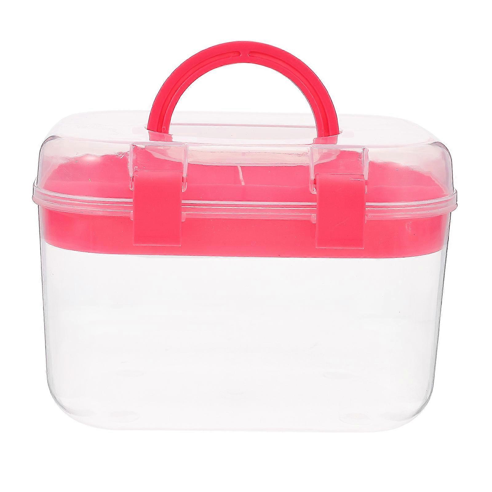 Portable Medicine Storage Case with Double Layer Design Red Plastic Organizer for Home and School