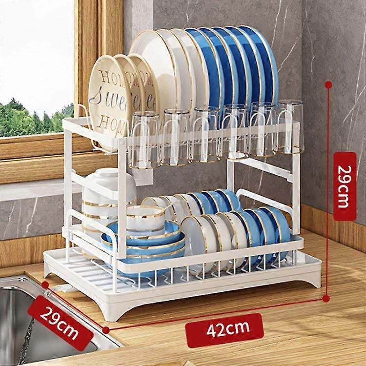 2-Layer Dish Drying Rack Large Capacity Dish Drainer Organizer Cup Holder and Utensil Holder with Dr