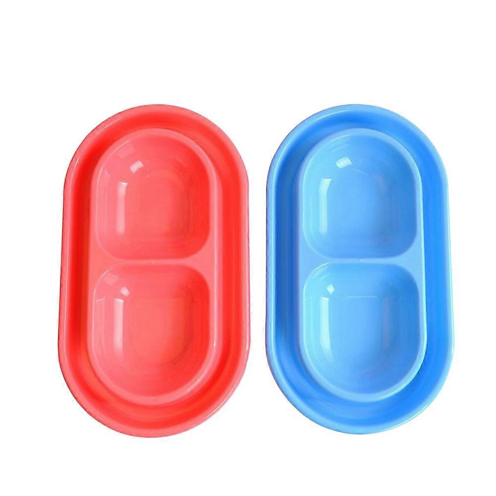 2pcs Dog Antproof Feeder Plastic Double Bowl Creative Feeding Dish Random Color