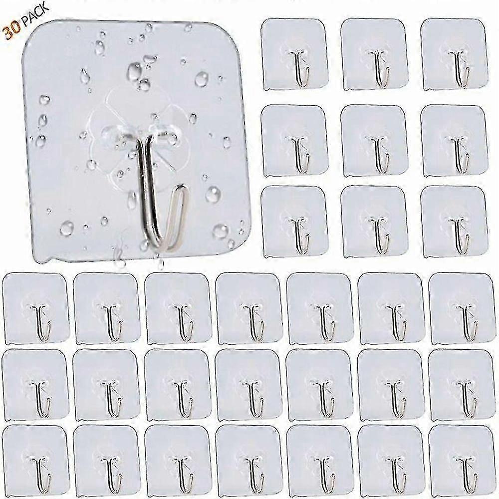 30 transparent adhesive hooks for kitchen or bathroom towel