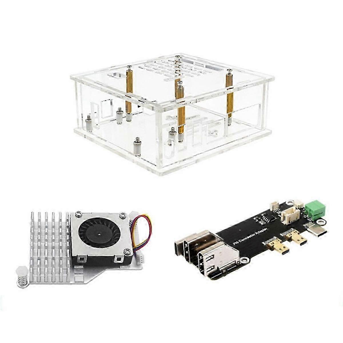 For Raspberry Pi 5 Case+Radiator+ HDMI-Compatible to HD Adapter Board