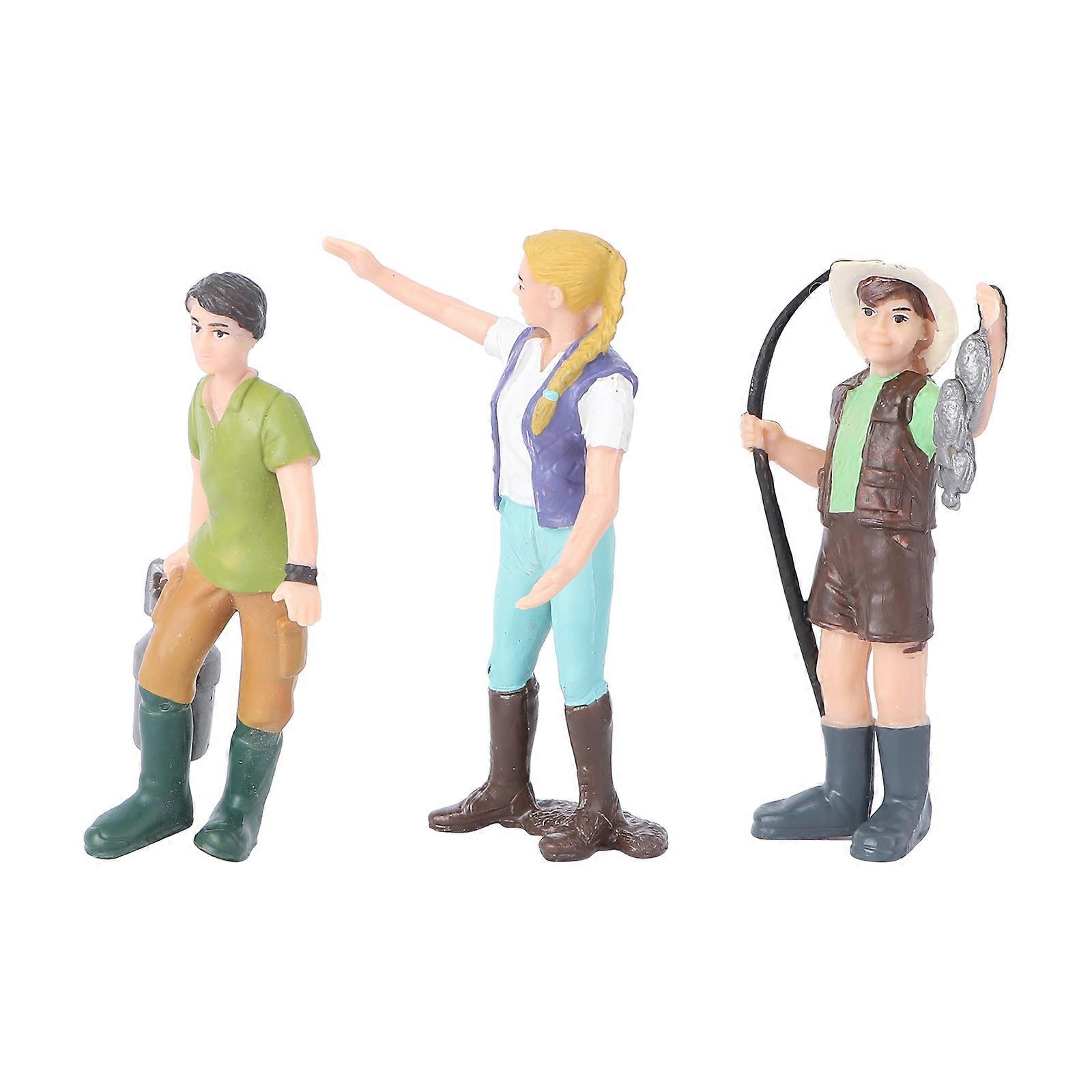 3pcs Farm Character Models Decorative Figures for Sand Table Home Office Decoration Includes Boy with Milk Can Horse Keeper and Fisherman