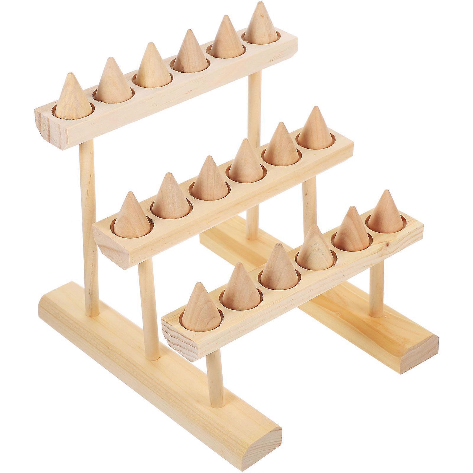 3-Layer Design Wooden Cone Holder For Rings Preventing Jewelry Loss In Craft Exhibitions 1Set