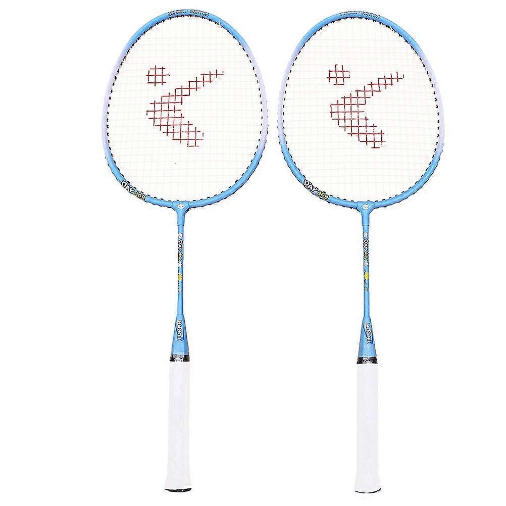 1ペアキッズバドミントンラケットアルミニウム合金アウトドアスポーツラケットセットトレーニングパタニティ子供漫画バドミントンラケット(ランダムブルーまたはピンク)