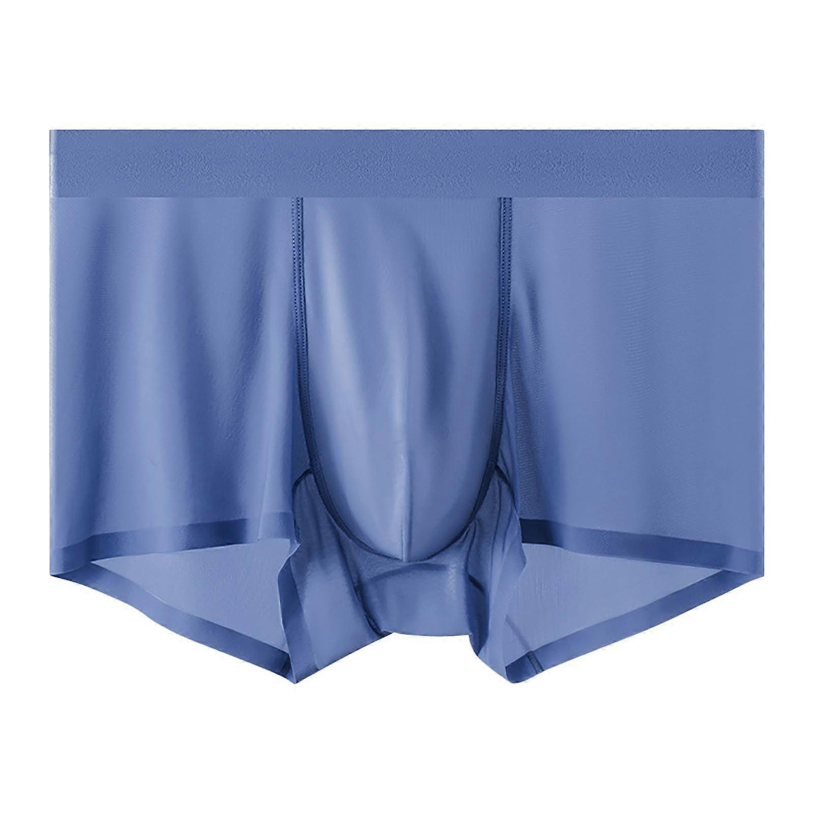 Herren-Slip Eisseide Dunkelblau XL, Stretch Boxershorts mit Innenfutter, Naturseide, mittlere Leibhöhe, langes Bein