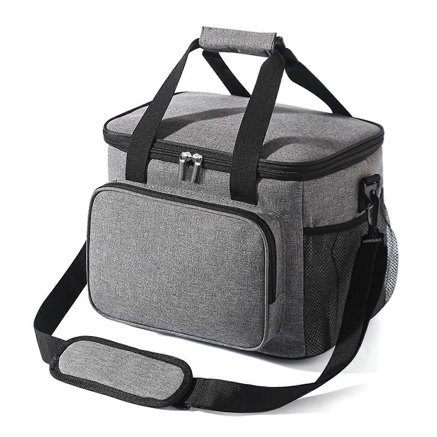 Insulated Lunch Bag 15L Capacity Grey Leakproof Thermal Upgrade Tote With Adjustable Shoulder Strap For Adults
