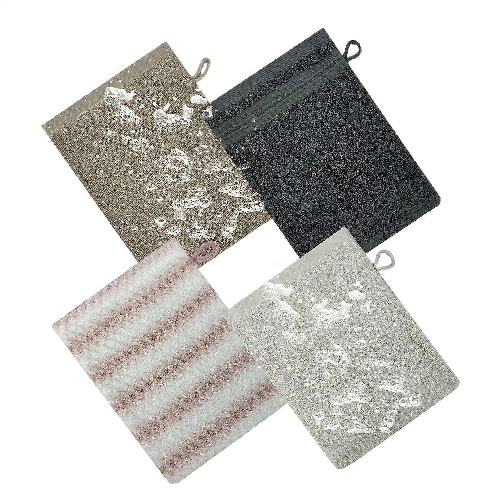 Bath Mitt Washcloth Glove Set of 4 Soft Towel with Loop for Face Hand Body Baby Travel Mixed Color
