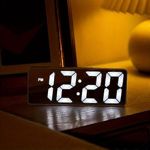 LED Digital Alarm Clock, Mirror Design, Adjustable Brightness and Temperature Display