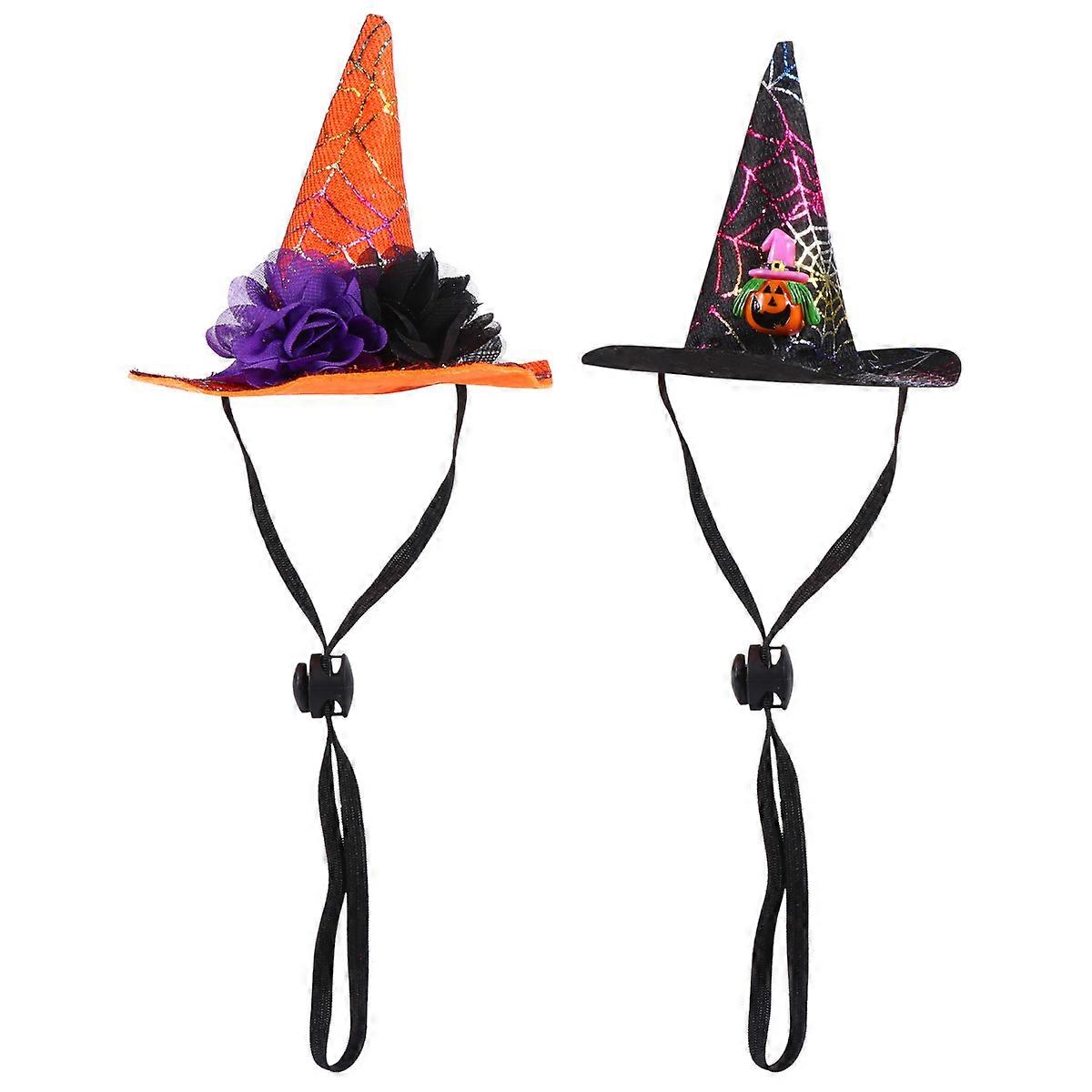 Halloween Dog Costume Hat Pointed Hat for Pet Black Fabric Adjustable 2Pcs