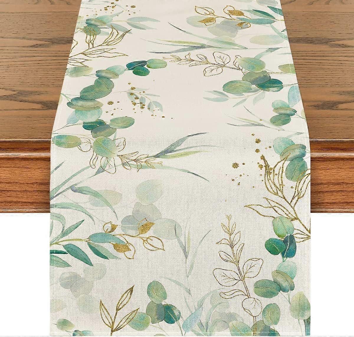 Beige Greenery Eucalyptus Summer Table Runner, Spring Seasonal Anniversary