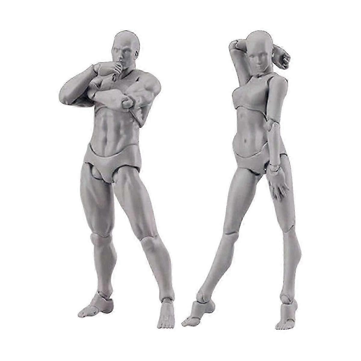 Body Doll, Artists Manikin Blockhead Jointed Mannequin Drawing Figures Male+Female Set (Grey)