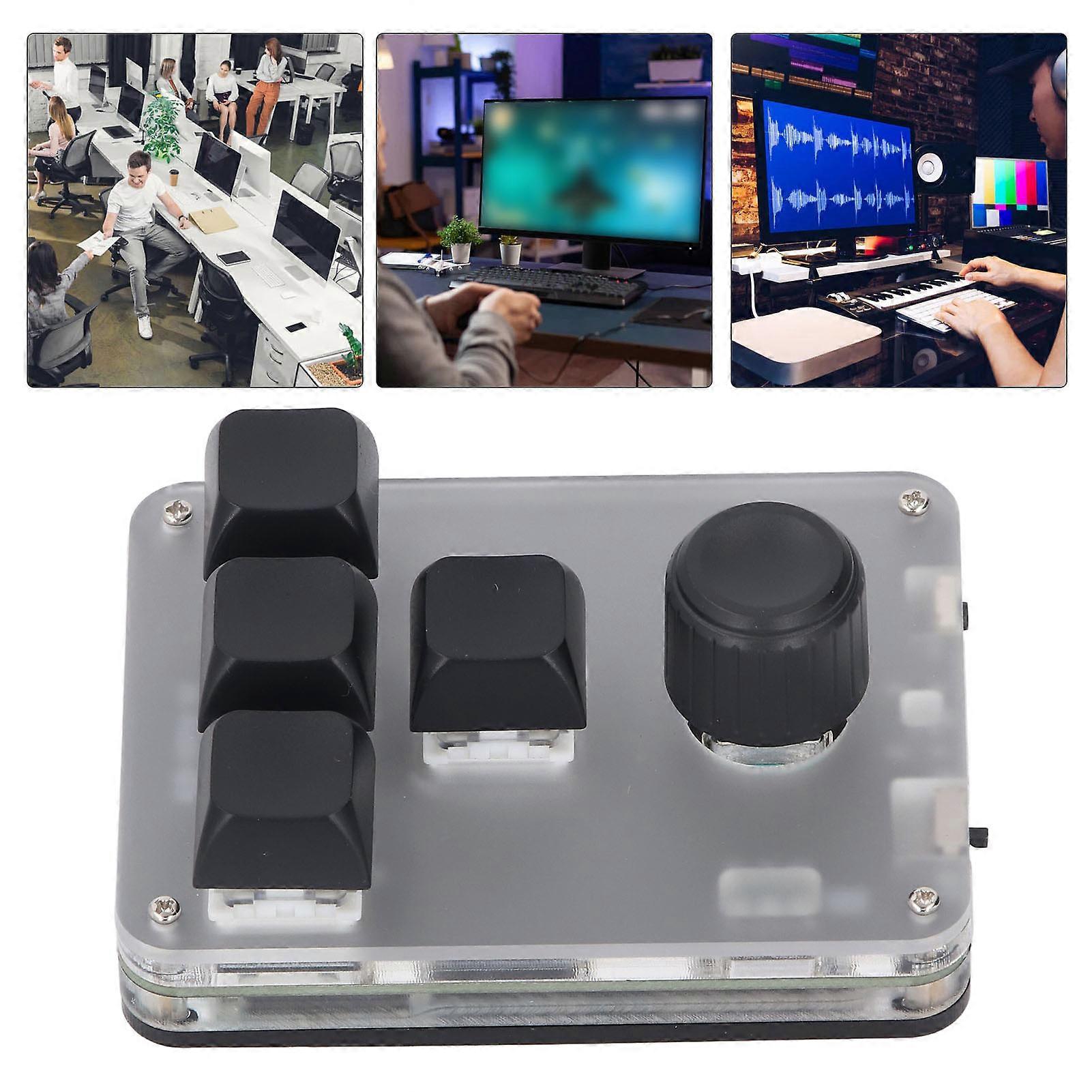 4 Teclas 1 Botão Mini Teclado Interruptor Azul Preto RGB Com Fio BT