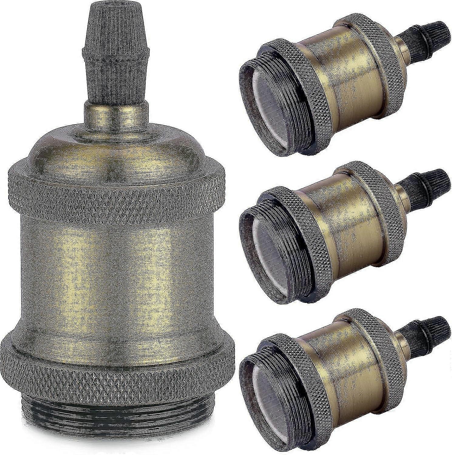 4-Piece Champagne Gold E27 Lamp Socket, Retro Pendant Lamp with Solid Ceramic Adapter, Edison Style