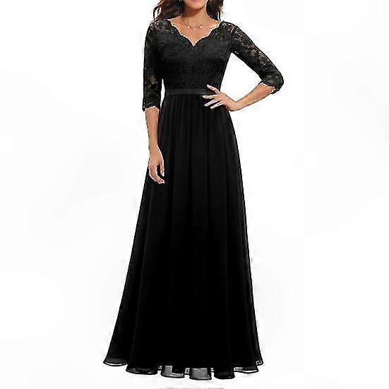 Pentru femei Decolteu în V Manșon 3/4 Linie A Rochie Maxi cu Croșetat Dantelă Detalii Talie înaltă Spate fără spate Mată Rochie lungă