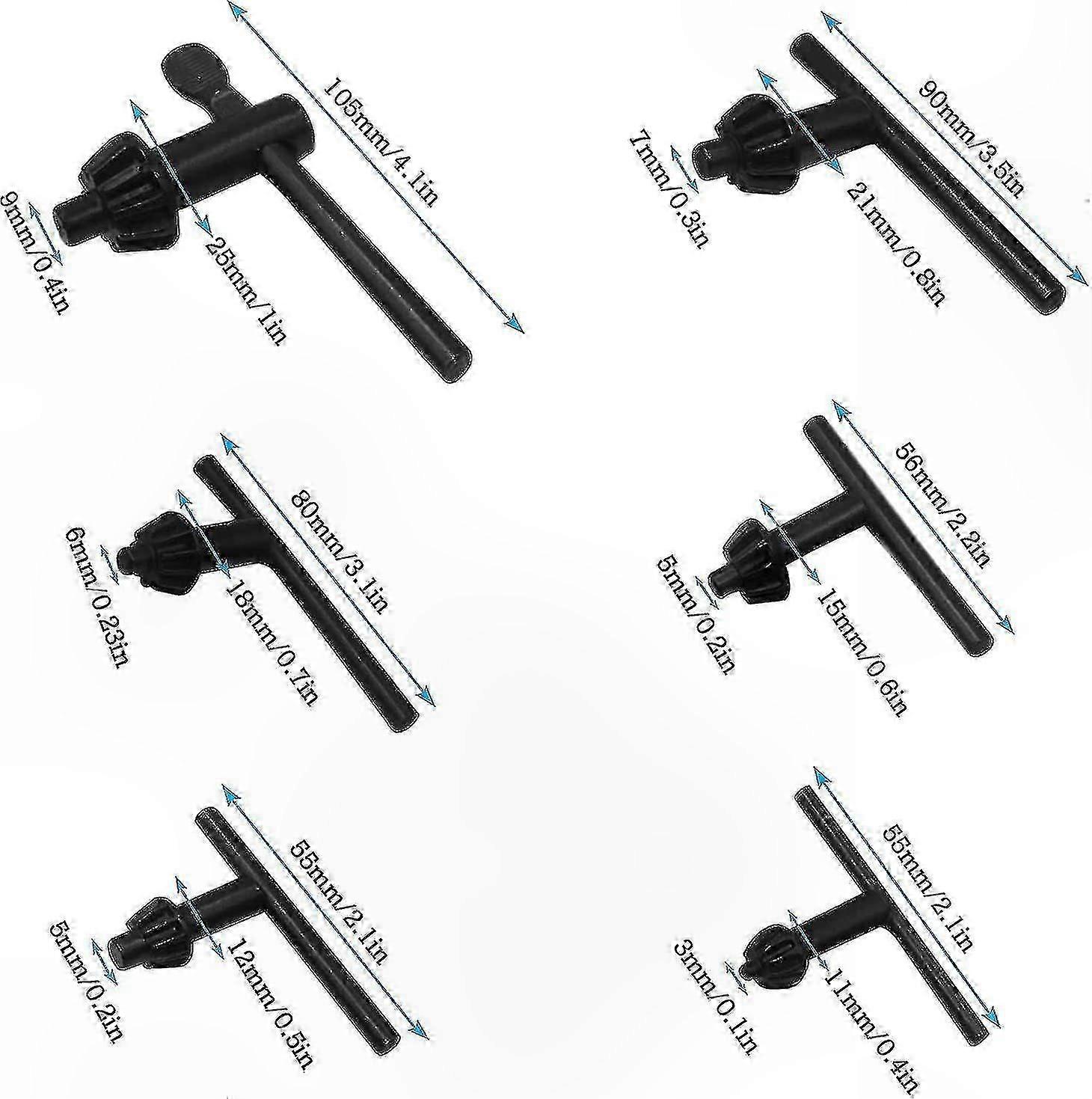 6-Piece Drill Chuck Key Replacement Set for 4/6/10/13/16/20mm Tools