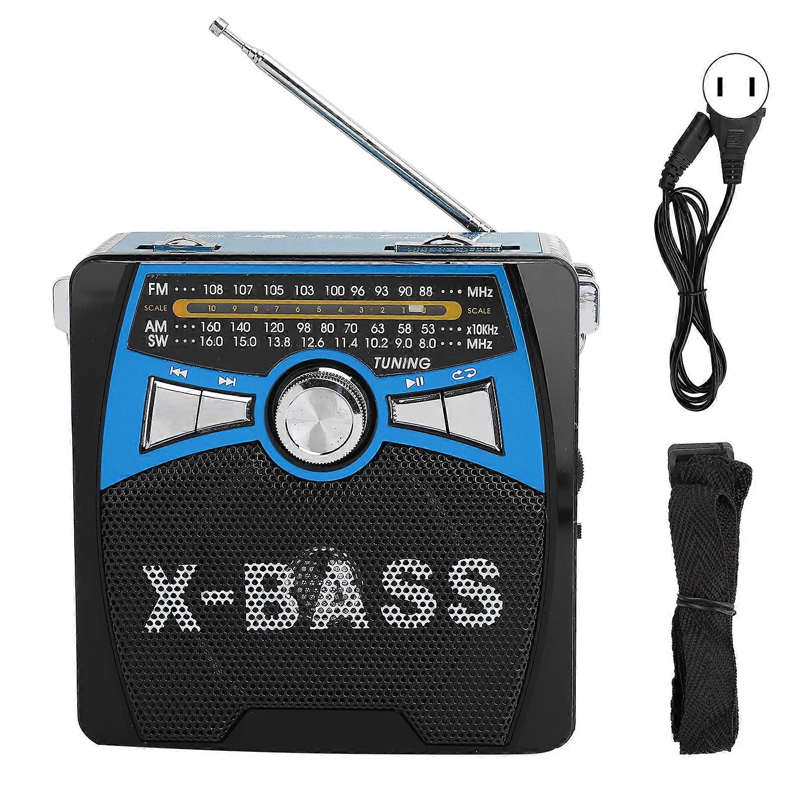 Portable Blue FM AM SW Radio Player with USB, Telescopic Antenna, and LED Light