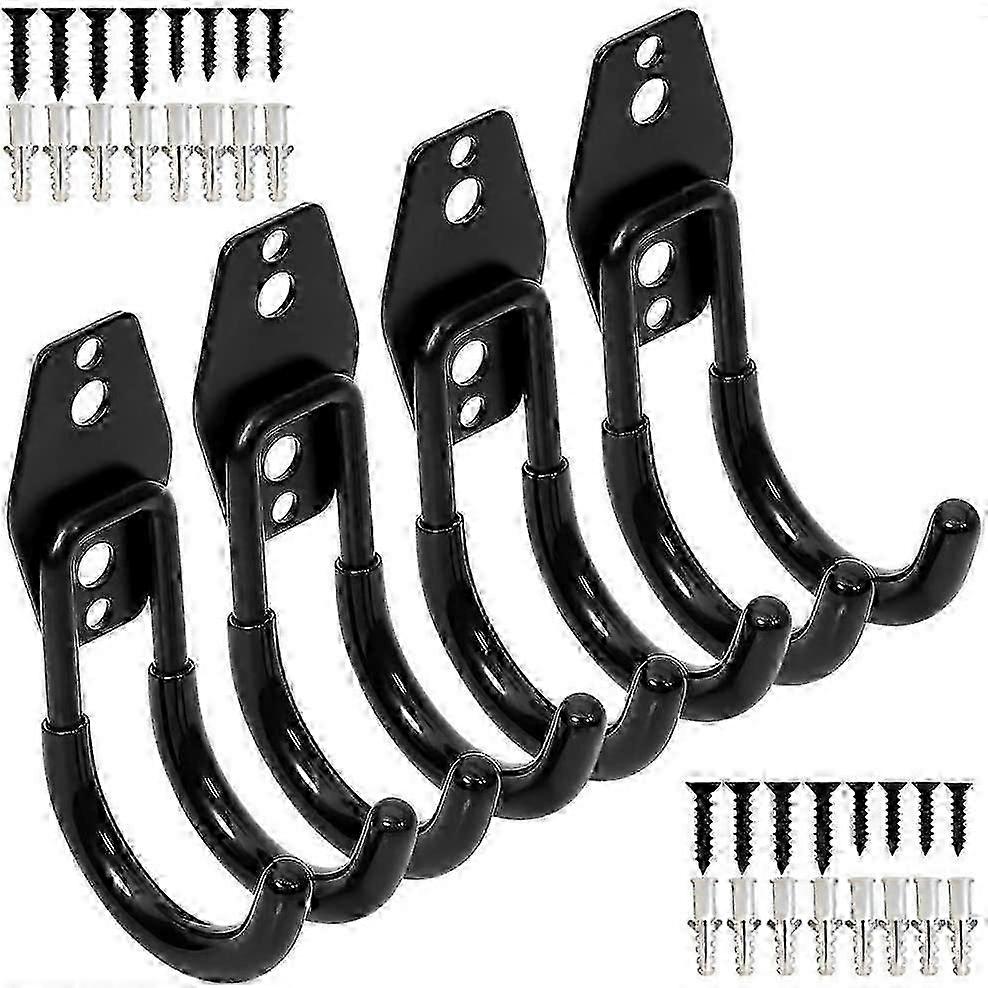 頑丈なスチール製壁掛けフック 4 個のブラック j フック 65 ポンド容量、滑り止めコーティング付き