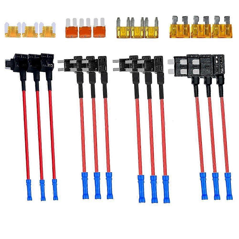 4 Types 12V -A-Circuit Adapter and Fuse Kit,Fuse Tap Fuse Holder with MICRO2 Mini Low Profile Tap