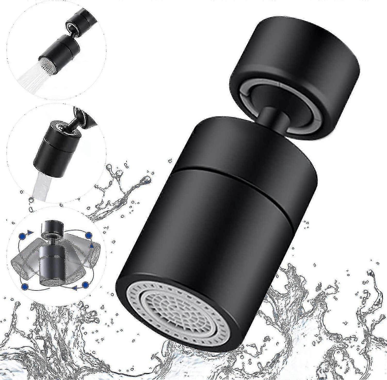 水龙头曝气器,360 度旋转,2 种模式可调厨房水龙头过滤起泡器,适用于厨房浴室,22 毫米内螺纹,黑色,1 件