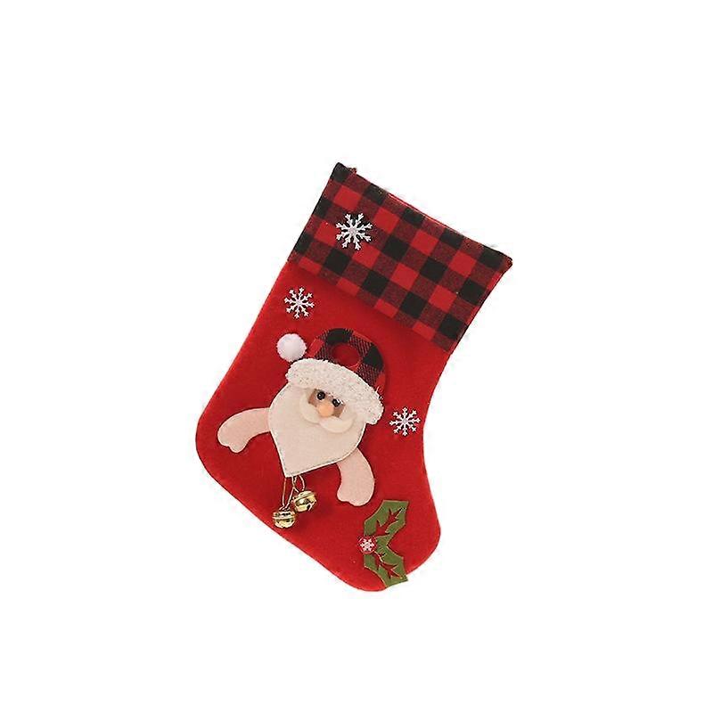 Christmas stocking gift bags in various styles such as red and black checkered, with bells to enhance the festive atmosphere