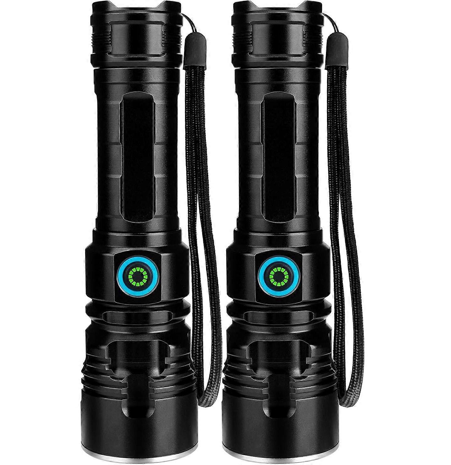 Rechargeable Flashlights - 2 Pack, Powerful LED Flash Light with Multiple Light Modes, Super Bright(Black)