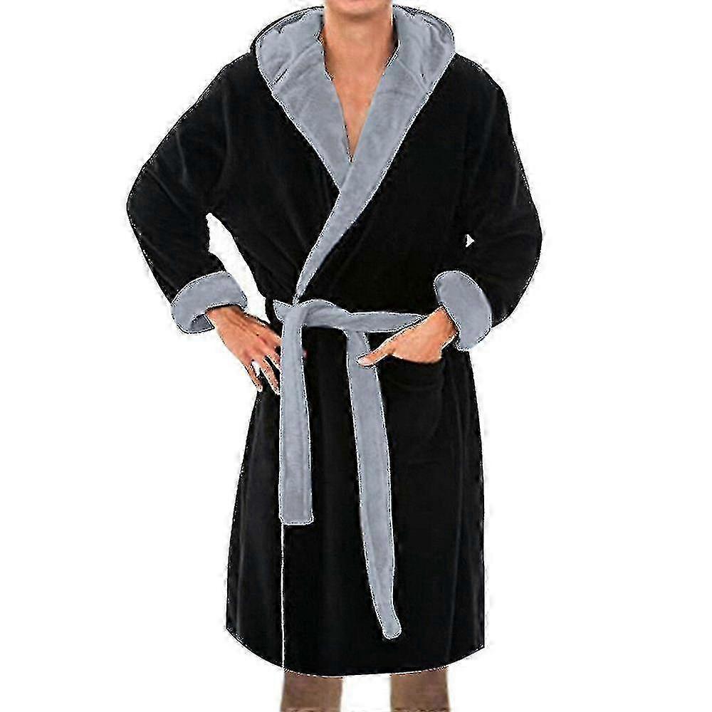 2025 Men Hooded Fleece Dressing Bathrobe