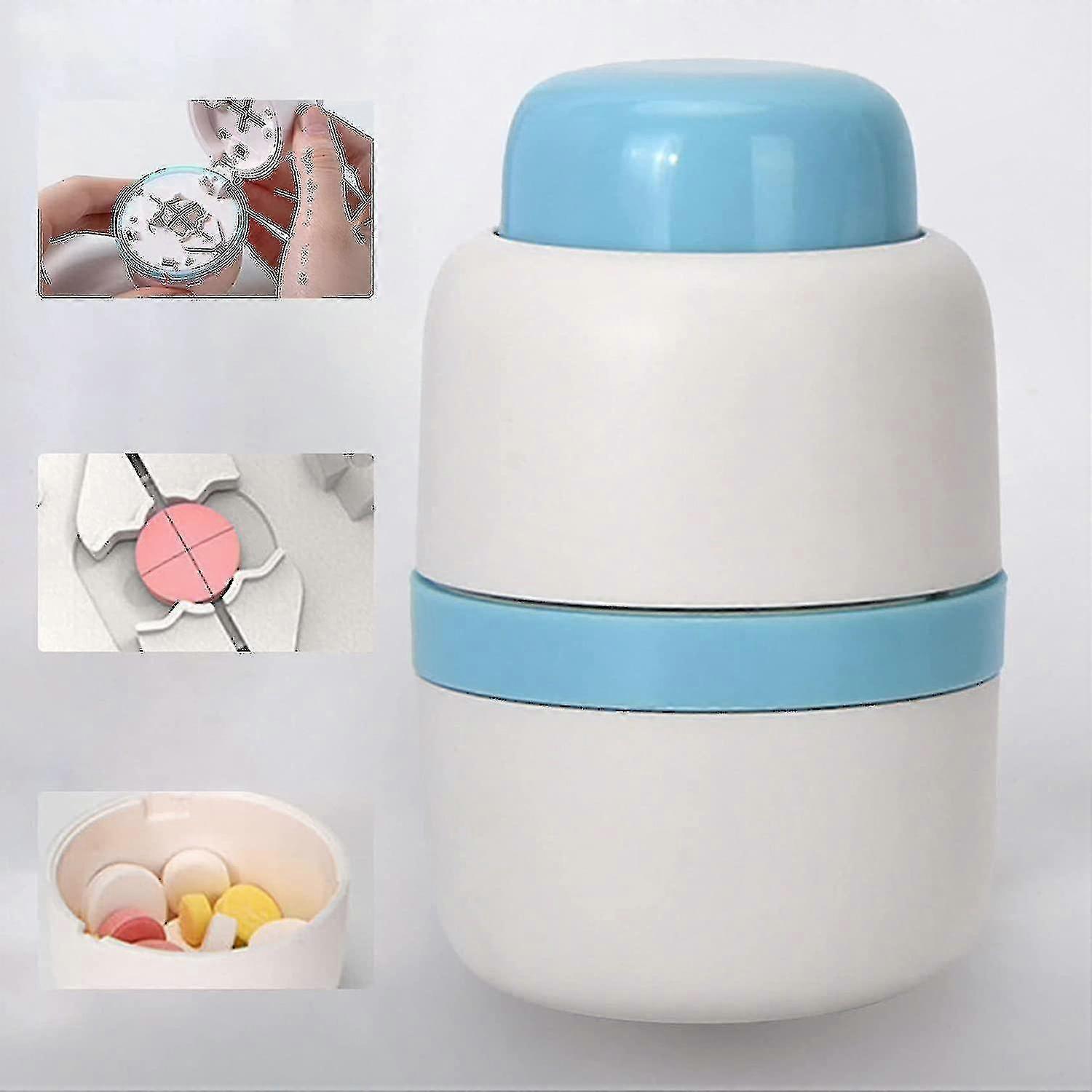 Portable Pill Splitter Box for Small Pills, 1/4 Tablet Cutter and Crusher, Hidden Safety Blade for Travel or On-the-Go Use