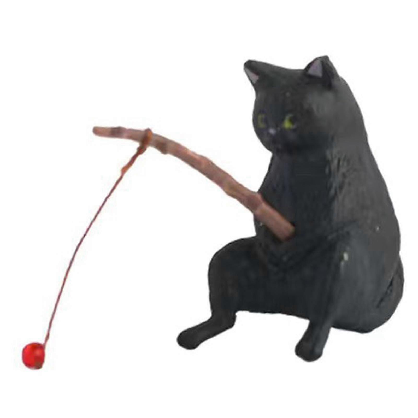 Cute Cat Fishing Figurine Ornament Resin Kitten Miniature Patios Pond Aquarium Decoration