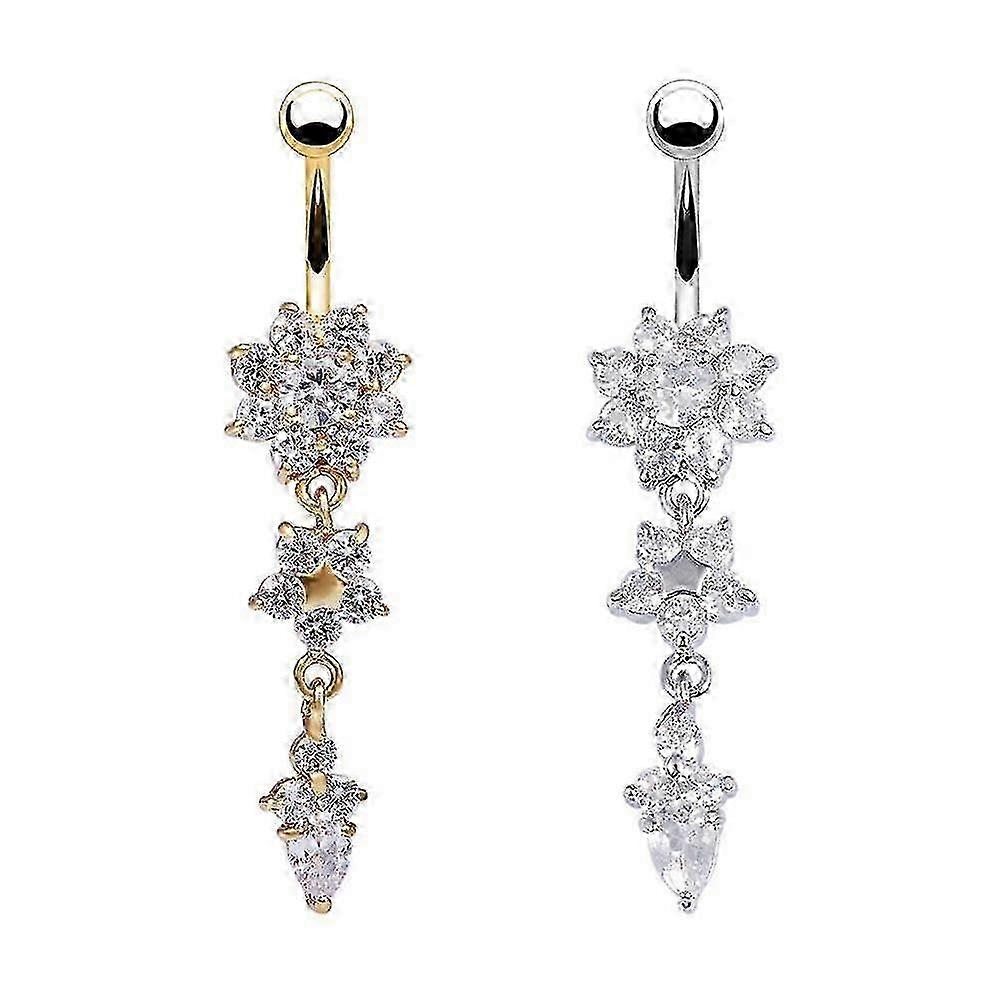 2025 2PCS Stainless Steel Dangle Belly Button Rings Belly Piercing