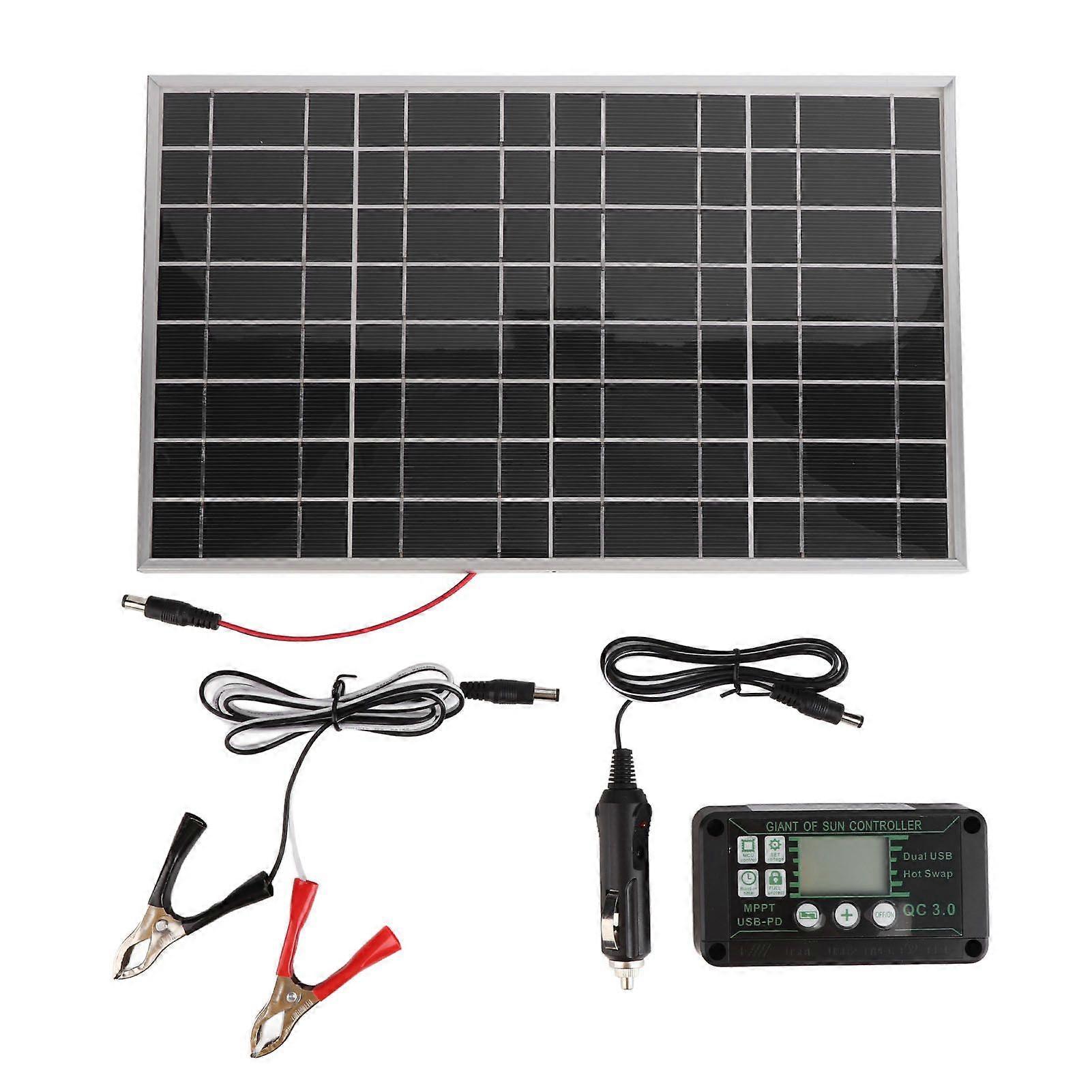 30W Solar Panel Kit Polycrystalline Silicon Solar Charge Panel with 40A Controller for Car RV Marine Boat