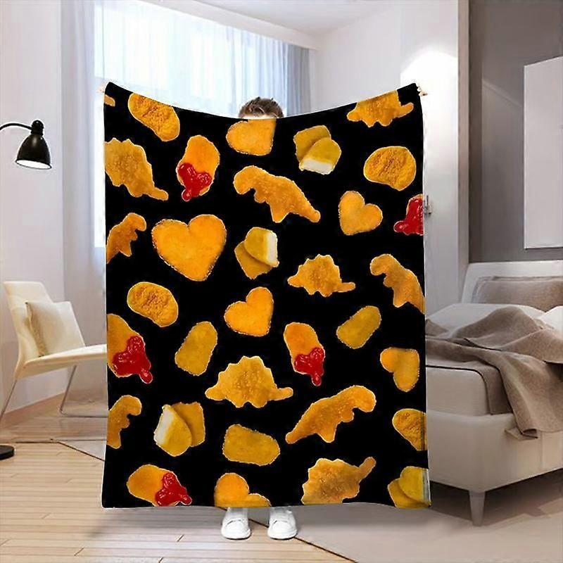 Fun Dinosaur Chicken Nuggets Pattern Blanket, Halloween Decor Soft Throw Blanket for Home & Office, Warm Nap Blanket