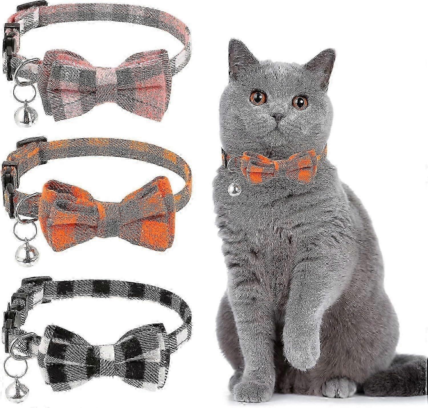 3 Pack Cat Collars with Bow Tie and Bell, Quick Release Safety Buckle Kitten