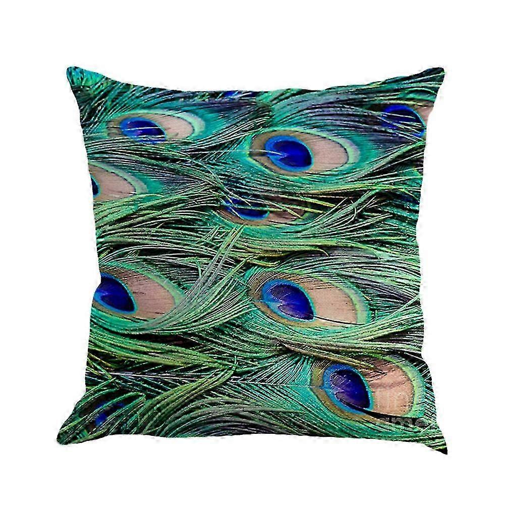 2025 Color Retro Peacock Feathers Linen Hug Pillow Set Of Office Cushions Home Bedding Pillowcase