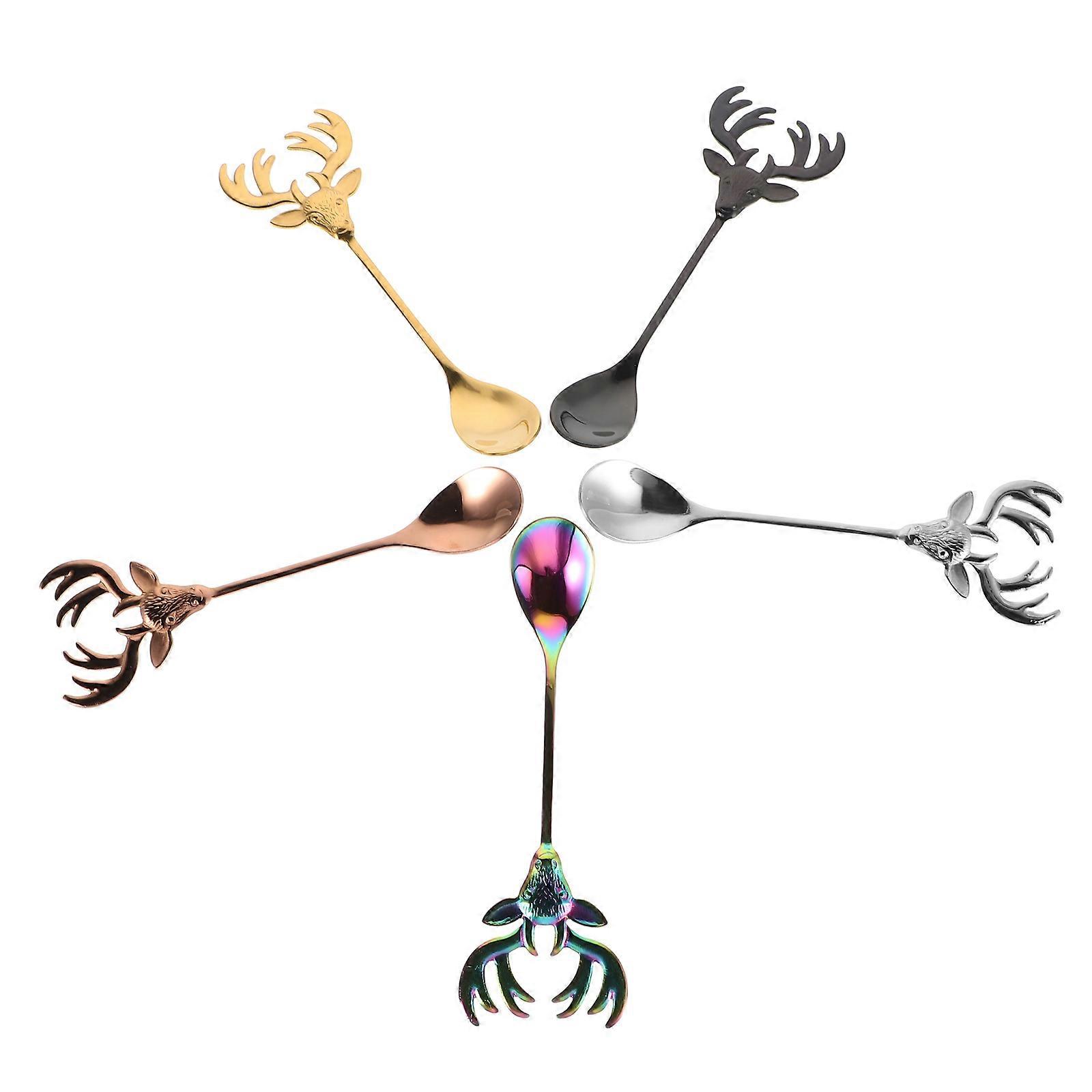 Multi Colored Reindeer Handle Coffee Stirring Spoons For Dessert Serving Tea Time 20 Pcs