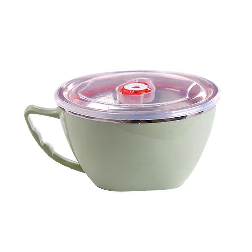Stainless Steel Instant Noodle Bowl With Handle And Lid For Soup And Snack Storage 1Set Green