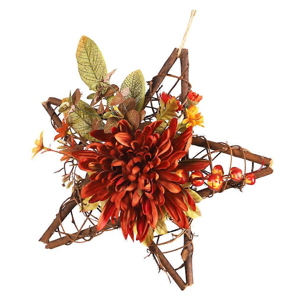 Narancssárga virágmintás fali dekoráció 1 db-os fa kézműves dísz