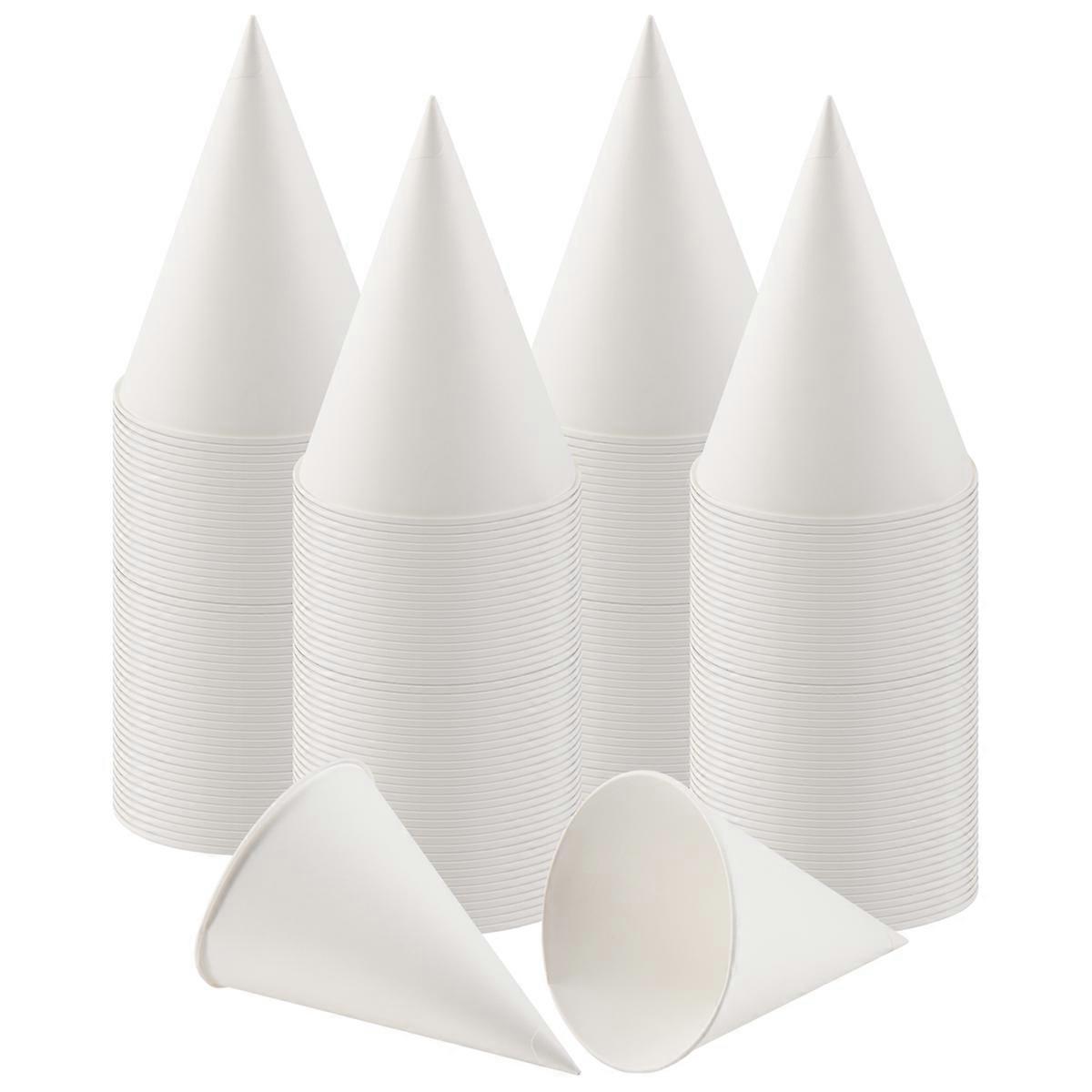 White Paper Cone Cups, Snow Cone Cups,Coated Leakproof Cone Paper Cups for , Shaved Ice, Water 200Pc