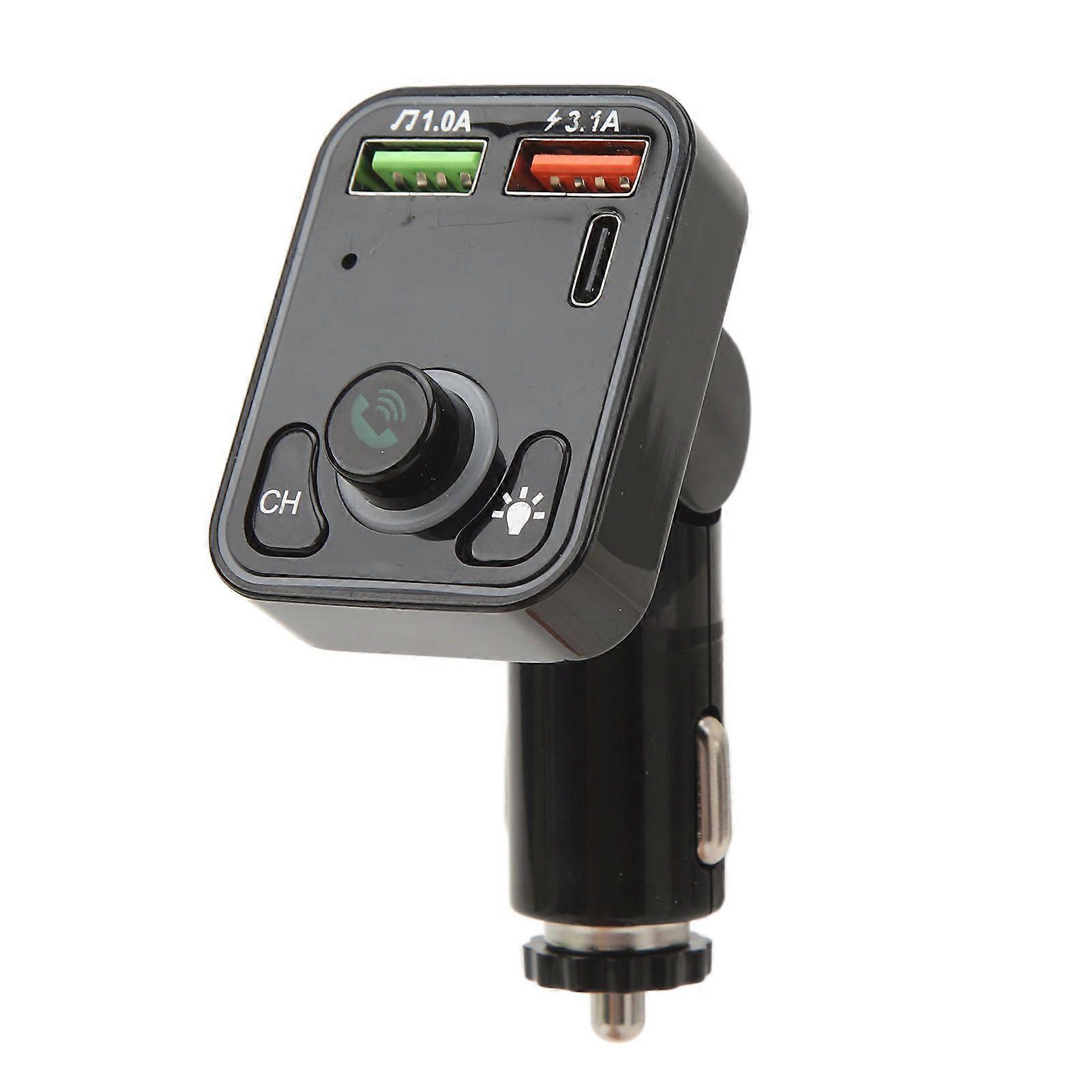 Car FM Transmitter with Lights One Touch Answering and Hanging Up Wireless Radio Adapter MP3 Player for Mobile Phone Tablets Headset GPS