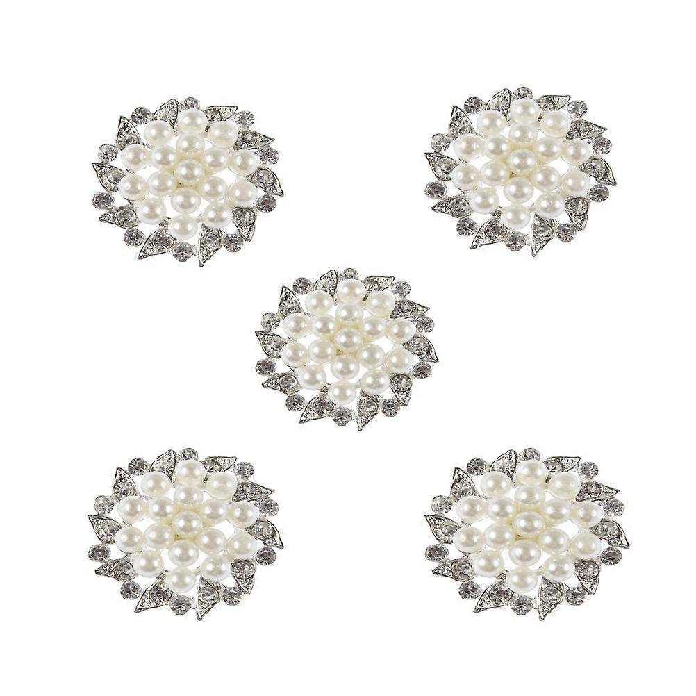 Flower Button Pearl Brooch for Decor Use 45Pcs Silver Alloy