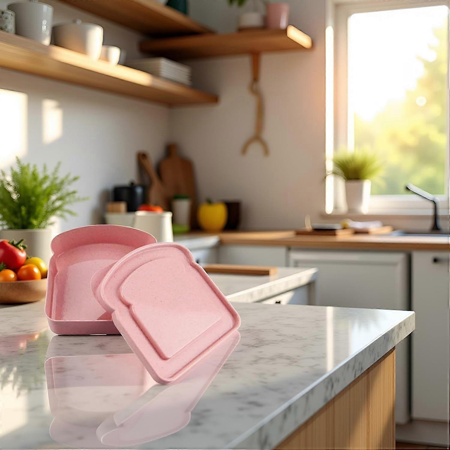 Pink Sandwich Containers ToastShape Plastic Bread Container 5.12 x 4.84 x 1.46in Food Storage Case For Family