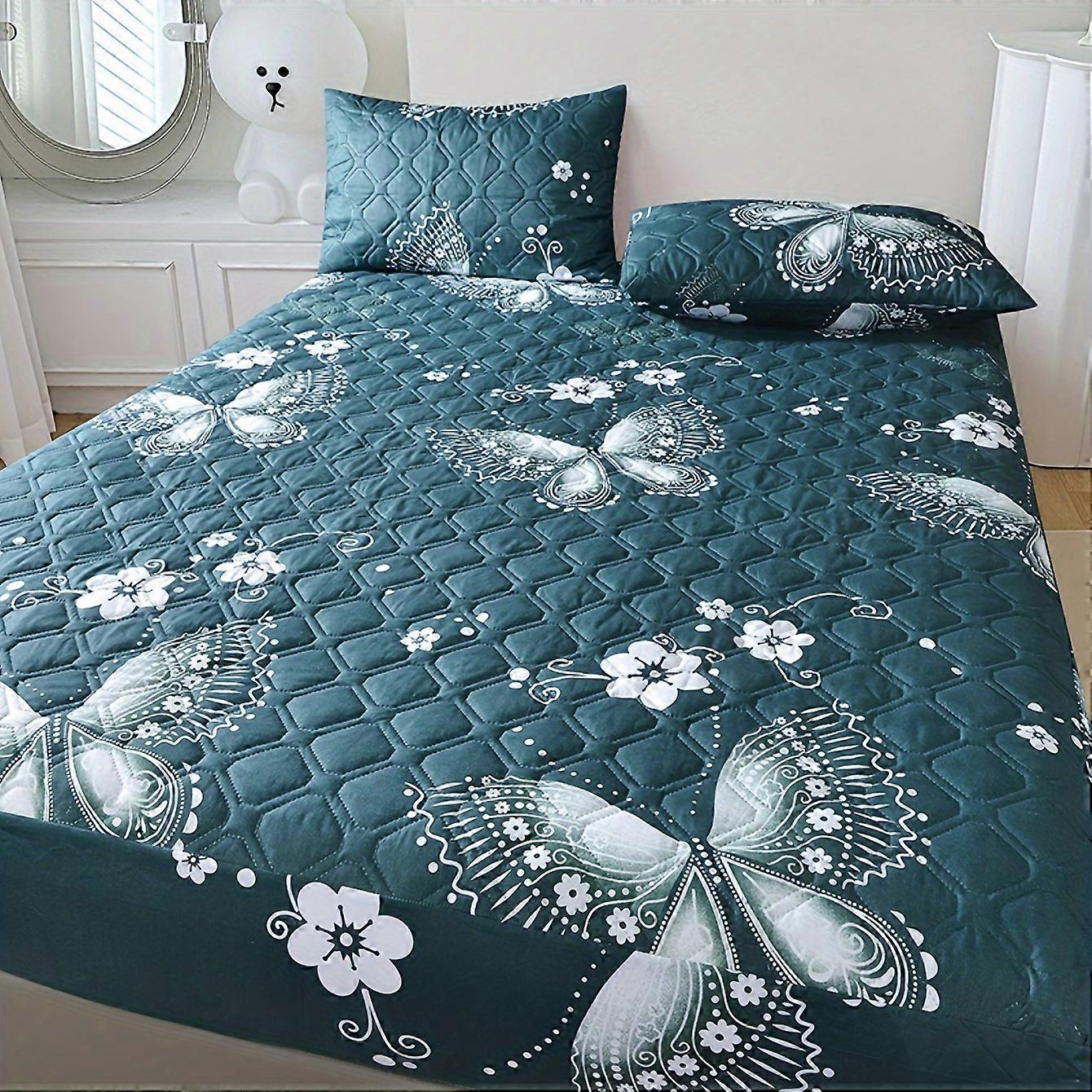 1pc Butterfly Print Thickened Fitted Sheet, Modern Fabric Fitted Sheet, Soft and Comfortable Mattress Protector