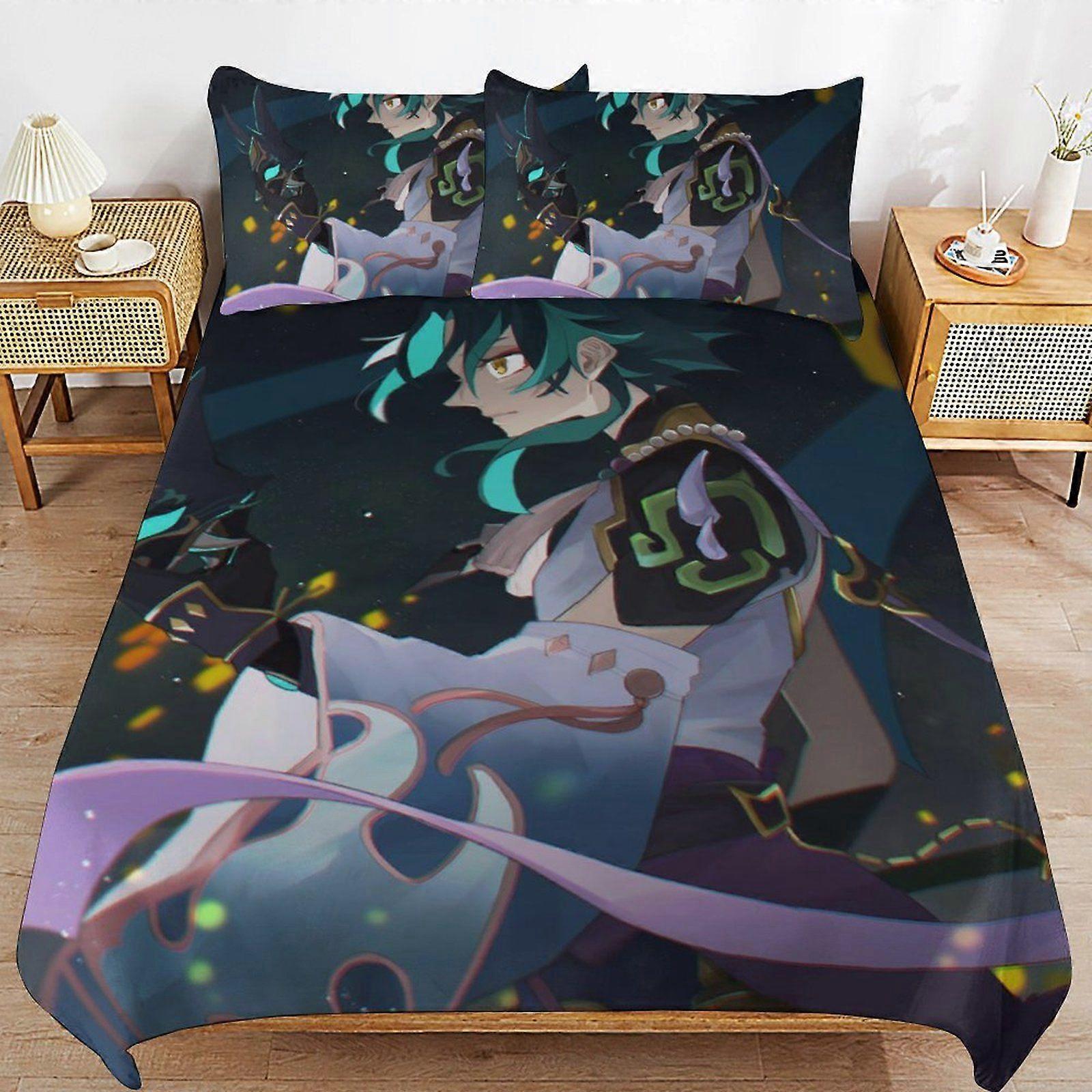 t97 Genshin Impact xiao Bedding System Smooth Fabric Zipper Closure Comfortable Texture Soft Feel Duvet Cover Sets Pack d97